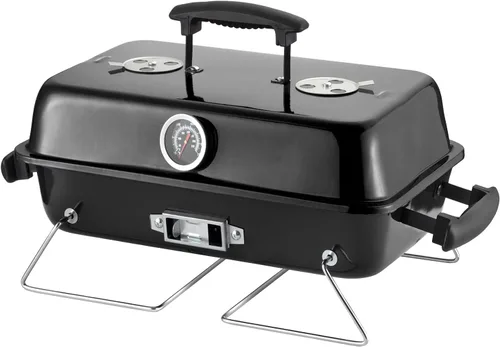 Miniatura 10 de DNKMOR NEGRO - Parrilla de carbón portátil, ahumador de barbacoa al aire libre, parrilla pequeña para cocinar al aire libre, patio trasero