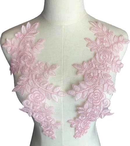 Miniatura 8 de Worlds 1 par de parches de tela de encaje burdeos bordado apliques de encaje motivo floral vestido de novia costura adornos decoración 13.8 x 5.7 in