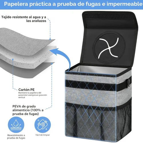 Miniatura 3 de ELONGRIVER - Basurero para asiento trasero o delantero de automóvil, a prueba de fugas, bonita bolsa de basura para vehículos utilitarios Gris