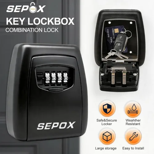 Miniatura 3 de SEPOX® Caja de cerradura de llave de acero inoxidable – Combinación de 4 dígitos reiniciable, resistente y gran espacio, resistente a la intemperie
