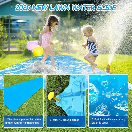 Miniatura 4 de Tobogán de agua deslizante, toboganes acuáticos gigantes de 40 pies para patio trasero de niños, resbalón resistente y tobogán acuático para niños