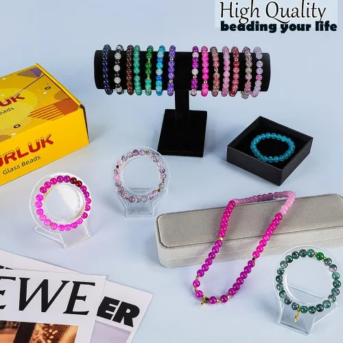 Miniatura 4 de Cuentas de vidrio para hacer joyas, 1300 piezas + 0.315 in + 0.315 in, 48 colores, cuentas redondas de cristal para hacer pulseras, kit