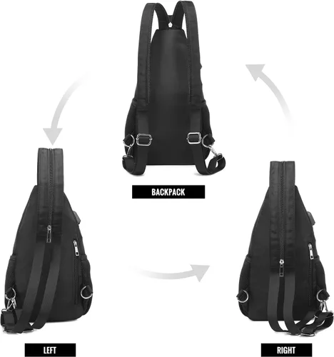 Miniatura 2 de LOVEVOOK - Mochila de bandolera para mujeres, casual, de nylon, para viajes, al hombro, mochila de senderismo Casual Daypack, Nylon, Travel, Negro
