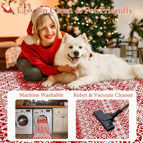 Miniatura 6 de Alfombra de Área Navideña 2x3 pies Copo de Nieve Rojo Tapete Decorativo Navideño para Entrada Cocina Lavable Antideslizante Suave Pelo Bajo Alfombra