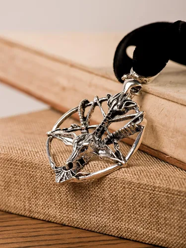 Miniatura 6 de Sacina Gargantilla gótica de baphomet, gargantilla de calavera de pentagrama negro, collar gótico, gargantilla gótica, gargantilla gótica