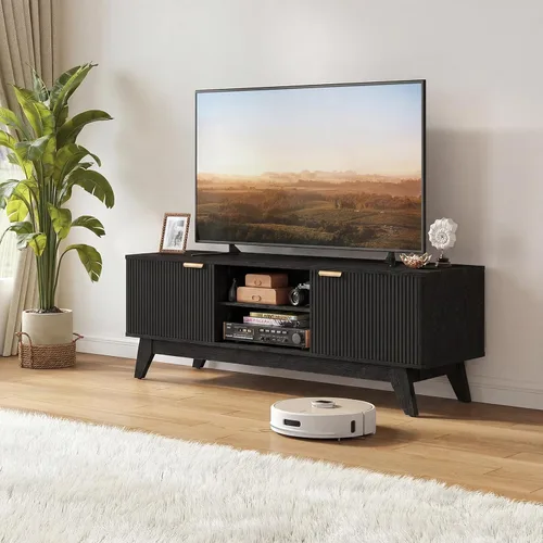Miniatura 14 de Mueble de TV moderno de mediados de siglo de 55 pulgadas con toma de corriente, centro de entretenimiento para televisores de hasta 60 pulgadas