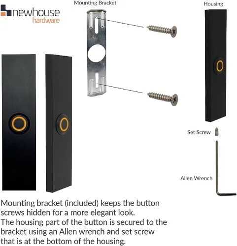 Miniatura 7 de Newhouse Hardware Botón de timbre de puerta de metal con cable iluminado rectangular en negro BT6RL, para timbre de puerta, zumbador o timbre, solo