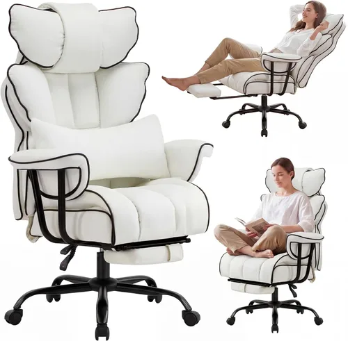 Miniatura 3 de Furniliving Silla de Oficina Grande y Alta 400lbs, Silla de Escritorio Ejecutiva de Oficina Asiento Ancho, Reclinable Ajustable, Soporte Lumbar