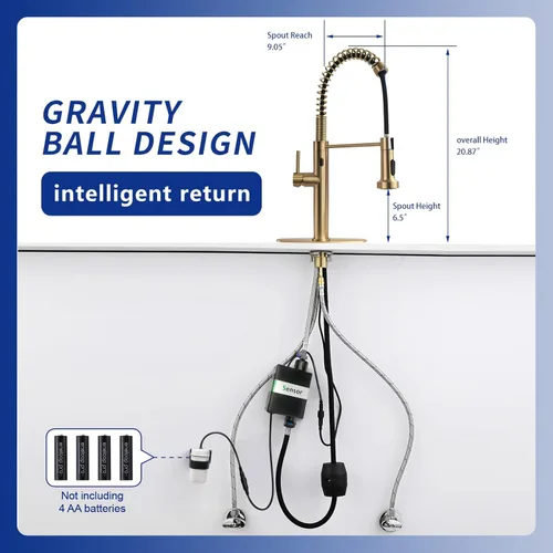 Miniatura 7 de Fapully Grifo de cocina sin contacto con rociador extraíble, sensor de movimiento dorado cepillado, inteligente comercial de una sola manija, grifo