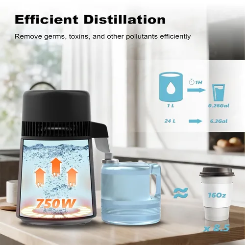 Miniatura 2 de ROVSUN - Destilador de agua de 1.1 galones/4L, máquina de agua destilada para encimera con recipiente libre de BPA, purificador de agua destilada