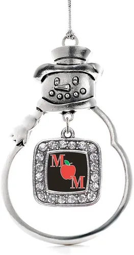 Miniatura 222 de Inspired Silver - Adorno de rodillo de reina - Adorno cuadrado de plata con muñeco de nieve con joyas de circonita cúbica