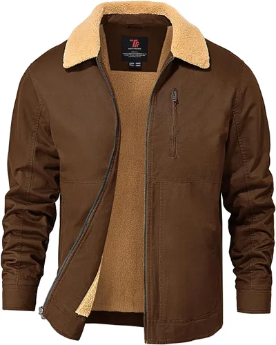 Miniatura 8 de TBMPOY Chaqueta de invierno para hombre, forro polar de sherpa grueso, de algodón, con cremallera completa, bolsillos con cremallera