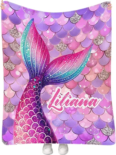 Miniatura 15 de Manta personalizada de sirena para niñas, manta de envoltura personalizada con nombre, manta de forro polar suave para niños recién nacidos, manta