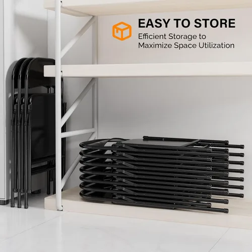 Miniatura 8 de VINGLI Sillas plegables con marco de metal de acero, capacidad de 350 libras, duraderas, portátiles y versátiles para uso en interiores y Negro