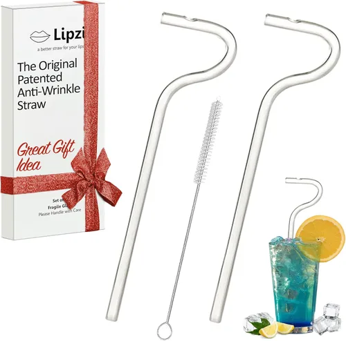 Miniatura 8 de Lipzi - Popotes antiarrugas - Popotes de vidrio antiarrugas para vaso de 40 oz, popotes reutilizables transparentes con cepillo de limpieza