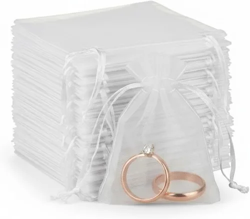 Miniatura 10 de Sukh 100 bolsas de organza de 5''x7'' - Bolsas de malla transparente blanca con cordón para joyas, jabón, frutas, dulces, pequeñas bolsas de regalo