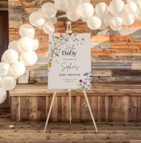 Miniatura 12 de Cartel de bienvenida de baby shower, cartel de bienvenida editable con texto en inglés "It's a Girl Woodland", letrero de bienvenida de baby shower