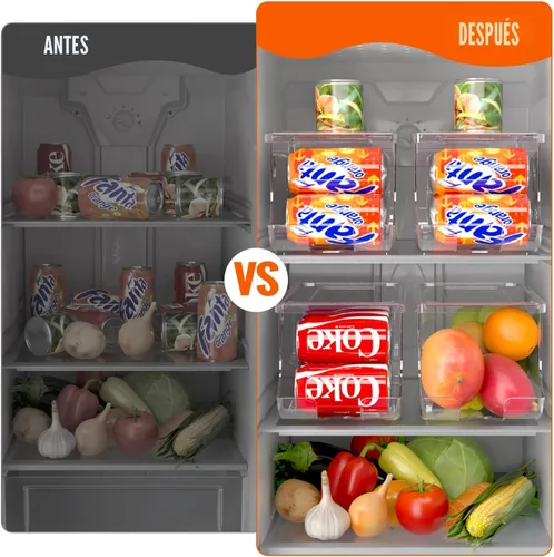 Miniatura 6 de SCAVATA Paquete de 2 organizadores de latas de soda para refrigerador, contenedor apilable de latas de alimentos enlatados, dispensador de latas