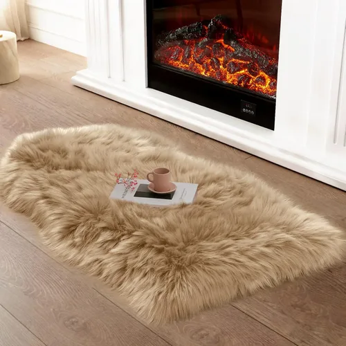 Miniatura 2 de Ciicool Alfombras de Piel de Oveja Sintética Suaves Alfombra de Piel Sintética Suave Beige Alfombra Esponjosa Funda para Silla y Sofá Alfombra