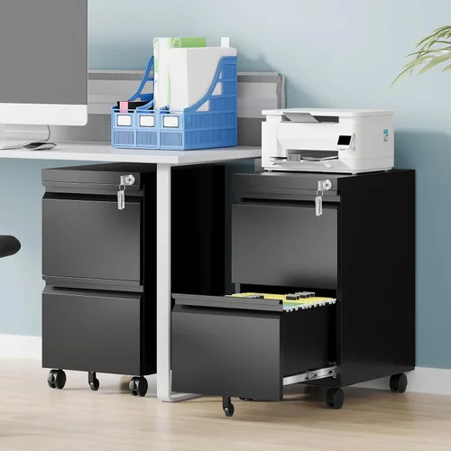 Miniatura 2 de Gabinete archivador de 2 cajones, gabinetes archivadores móviles totalmente montados con cerradura, gabinete archivador de metal rodante con ruedas