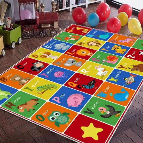 ABC - Alfombra de animales del alfabeto, tapete educativo de juego de aprendizaje de letras para niños, tapete de piso para gatear en el dormitorio,