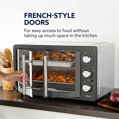 Miniatura 2 de Oster Horno tostador de encimera de puerta francesa extragrande de 42 litros, horno freidora de aire 6 en 1 con estante de freír de aire, estante