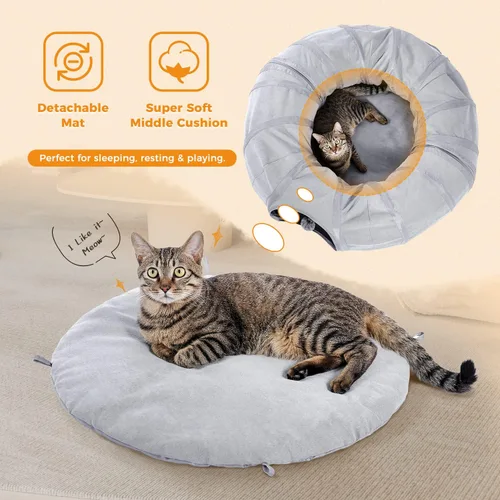 Miniatura 3 de PAWZ Road Cama Túnel para Gatos, Túnel Grande de Dona para Gatos de Interior, Tubo Plegable para Gatos con Alfombrilla Central, Agujero