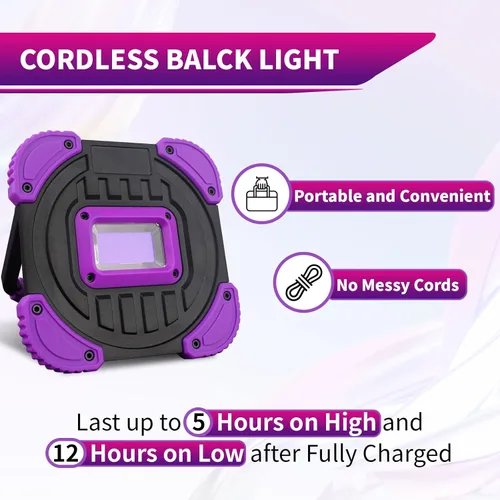 Miniatura 2 de Luz LED negra recargable, inalámbrica de 395 nm, luces negras alimentadas por batería, pintura corporal, pesca, fiesta de Halloween, fiesta de neón
