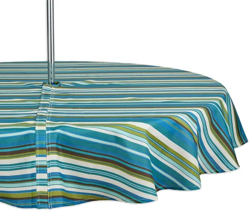 Miniatura 8 de DII Summer Stripe - Colección de mesa con cremallera para exteriores, multiusos, lavable a máquina, mantel, 60 pulgadas redonda, casa de playa