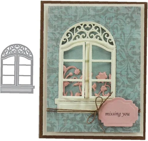 Miniatura 6 de Marco de ventana de corte de metal troquelado castillo plantillas de bricolaje para álbumes de recortes, tarjetas de papel en relieve, álbum