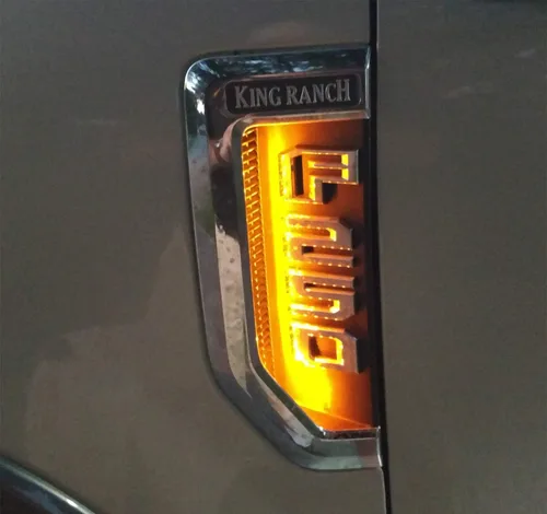 Miniatura 6 de iJDMTOY Kit de iluminación de fondo LED amarillo ámbar compatible con Ford F250 F350 F450 Super Duty 2017-2021 emblema cromado de guardabarros