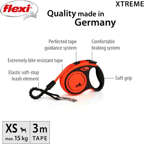 Miniatura 2 de Flexi Xtreme - Correa retráctil para perros de hasta 15 libras, color naranja y negro, extra pequeña, de 9.8 ft, para perros de hasta 15 libras, 33