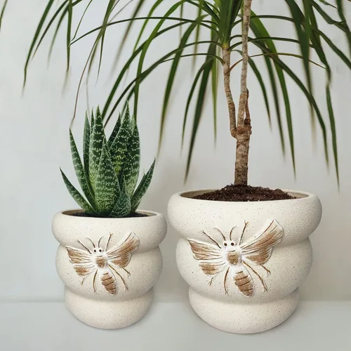 Miniatura 4 de Macetas de terracota con orificios de drenaje con decoración de abejas, macetas de cerámica para plantas de interior y exterior, suculentas