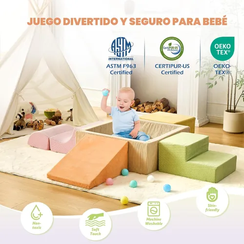 Miniatura 4 de Juguetes de escalada para niños pequeños, juguetes de escalada para niños pequeños en interiores, juego de 5 piezas de bloques de espuma para Rosa