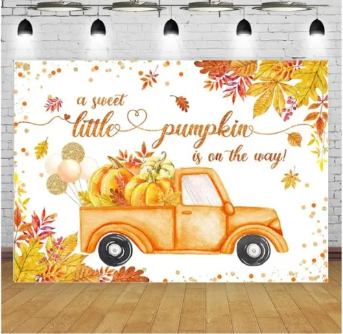 Telón de fondo para baby shower, con texto en inglés "A Sweet Little Pumpkin is On The Way", decoración de fiesta, decoración de otoño, fotografía
