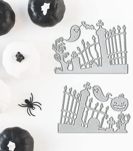 Miniatura 5 de ALIBBON Troqueles de Halloween para hacer tarjetas y álbumes de recortes, troqueles de corte de valla fantasma de calabaza, moldes de plantilla