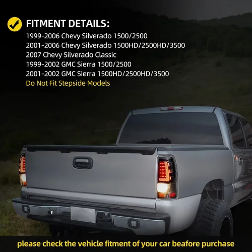 Miniatura 7 de DWVO Conjunto de luces traseras LED Compatible con 1999-2006 Chevy Silverado 1500 2500/2007 Silverado Classic / 99-02 GMC Sierra 1500 2500/01-02
