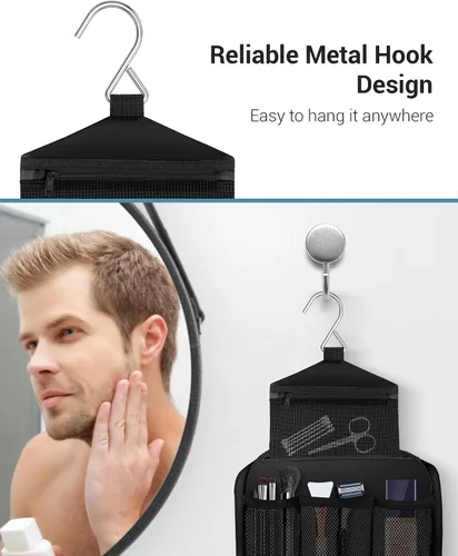 Miniatura 6 de Neceser de aseo para hombres y mujeres, bolsas de aseo grandes para viajar, bolsa de higiene compacta colgante con 4 compartimentos, bolsa de ducha