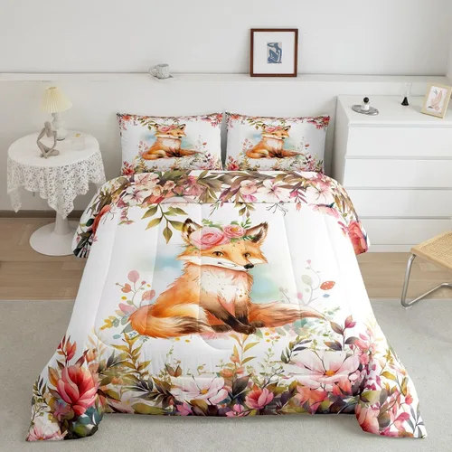 Miniatura 10 de Erosebridal Lindo juego de edredón con diseño de gatos, ropa de cama con temática de animales, edredón y juegos de ropa de cama de flores coloridas