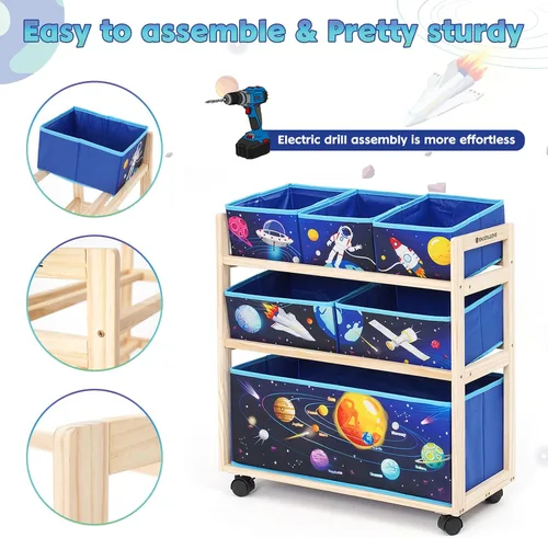 Miniatura 4 de Jomifin Organizador de almacenamiento de juguetes para niños con ruedas, carrito rodante con 6 contenedores de almacenamiento extraíbles para Azul