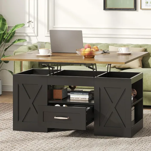 Miniatura 10 de Saudism Mesa auxiliar elevable de 40 pulgadas, mesas auxiliares multifunción 4 en 1 con cajones de almacenamiento y compartimentos ocultos, mesa