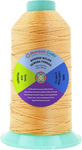 Miniatura 107 de Mandala Crafts - Hilo de nailon para coser cuero, tapicería, mezclilla y para trenzar el pelo; resistente, 1500 yardas, tamaño 69 T70 Marrón