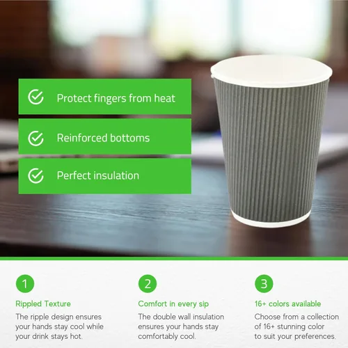 Miniatura 2 de Restaurantware - Tazas de café desechables de 12 onzas, 500 tazas de pared ondulada para café caliente - Las tapas se venden por separado, borde Gris