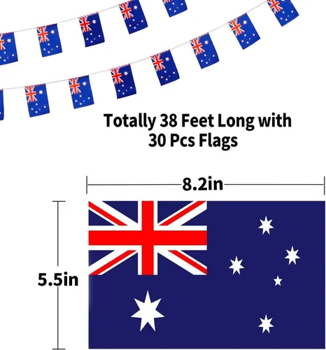 Miniatura 4 de Bandera de Australia, pequeña cadena de banderas australianas, mini banderas australianas, utilizada para fiestas, escuela, eventos deportivos