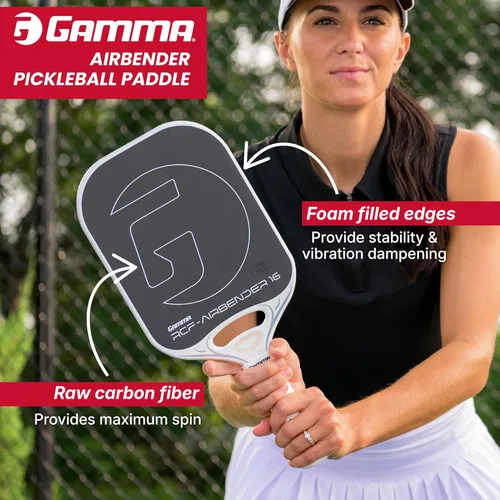 Miniatura 3 de GAMMA RCF Airbender - Paleta de pickleball, fibra de carbono cruda, sistema de peso de mango personalizable y garganta abierta aerodinámica