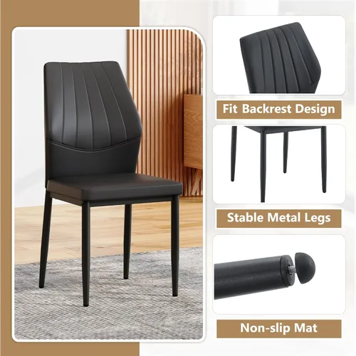 Miniatura 4 de Juego de 4 sillas de comedor, modernas sillas de comedor tapizadas de piel sintética con patas de metal negro, juego de 4 sillas de cocina
