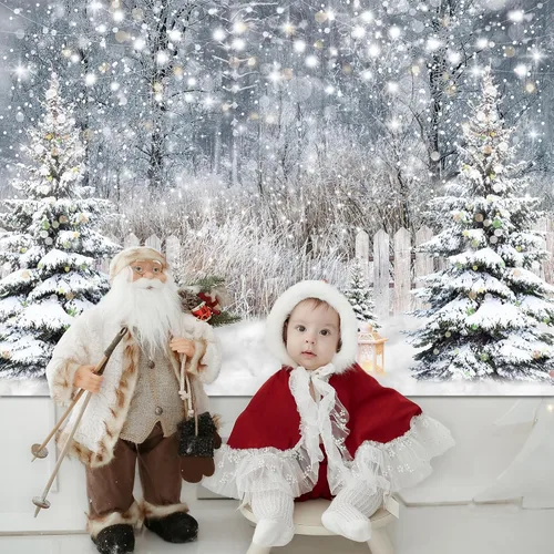 Miniatura 6 de Avezano Telón de Fondo de Fotografía de Invierno Purpurina Bosque Nevado Pino Árbol Fondo Nieve Navidad Xmas Fiesta de Vacaciones Decoración