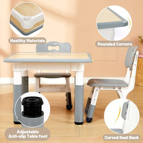 Miniatura 5 de FUNLIO Juego de mesa y 2 sillas para niños, juego de mesa y sillas para niños de 3 a 8 años, fácil de limpiar, mesa de artes y manualidades