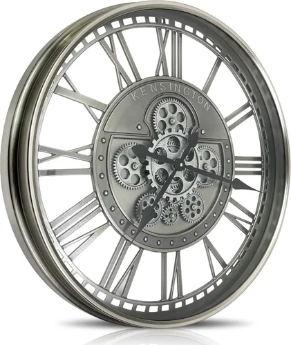 Miniatura 12 de Real Moving Gears - Reloj de pared grande y moderno de metal con engranajes móviles reales para decoración de sala de estar, estilo industrial Cobre