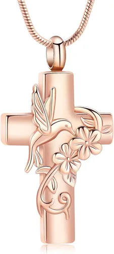 Miniatura 12 de Cross Hummingbird Urn Necklace for Ashes Flower Ashes Pendant Memorial Necklace Cremation Jewelry Ashes Keepsakes Necklace Gift for Loss of Loved